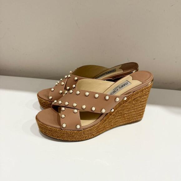 Jimmy Choo Dovina 100 Espadrille Wedge Platform Slide Sandals Beige Womens EU 39 - Picture 2 of 8